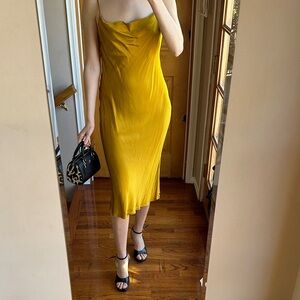 Zara gold cowl neck satin slip midi dress